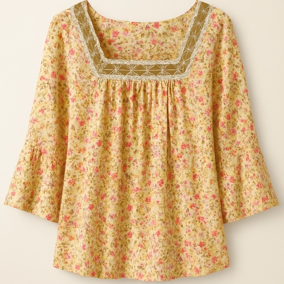 Boho Blooms Yellow Floral Tunic Top The Pioneer Woman Rustic Charm EUC XL #2427 - Picture 4 of 13